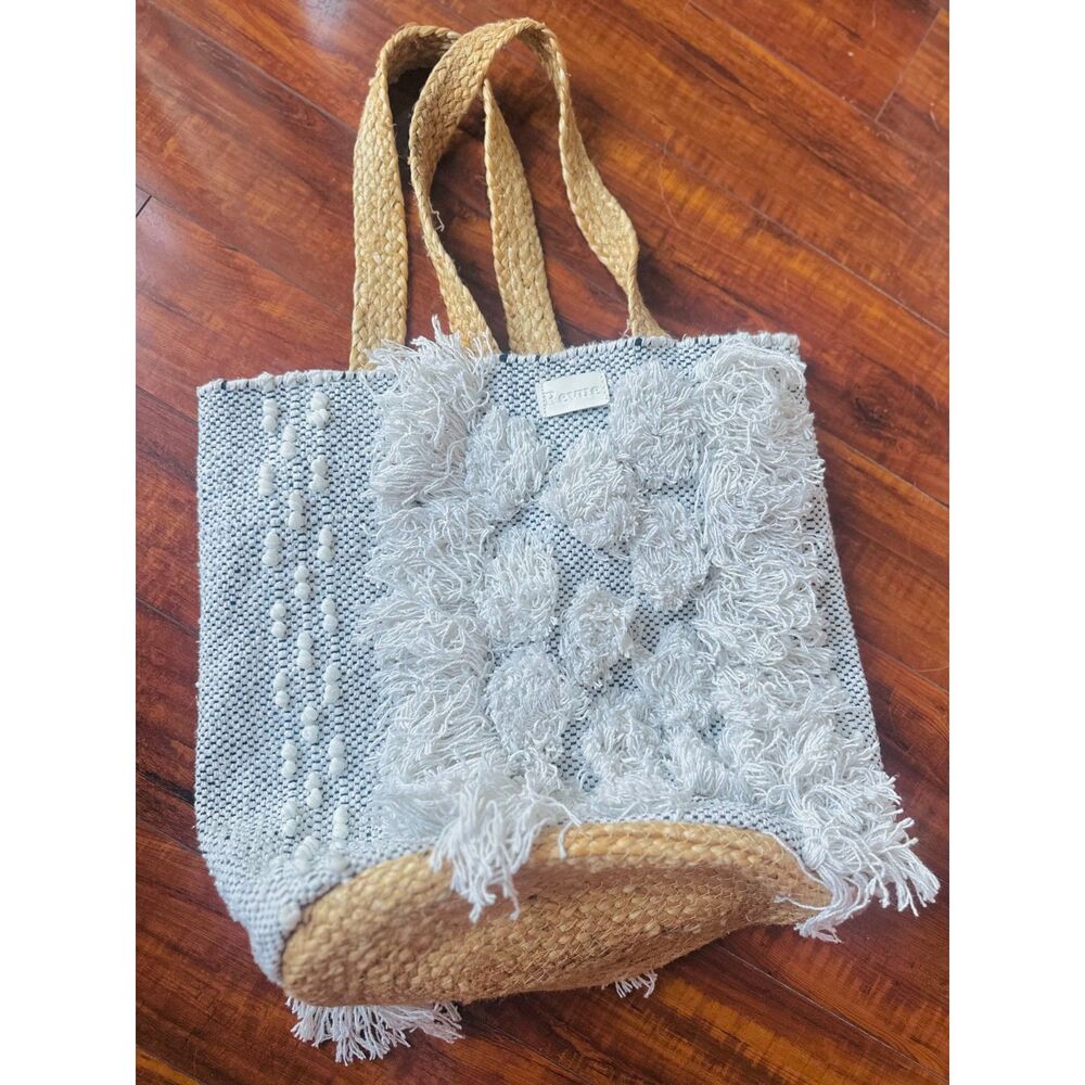 REVUE Shaggy Textured Plush Fringed, Boho Shopping Vacation Large Woven Tote/Bag